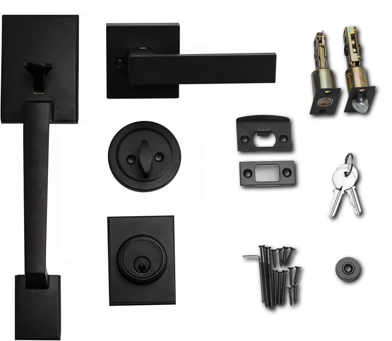 Berlin Modisch Single Cylinder HandleSet with Lever Door Handle (for Entrance and Front Door) Reversible for Right and Left Handed deadbolt Handle Set Iron Black Finish - Image 4